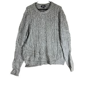 Express Mens Sweater Brown Tweed Cable Knit Crew Neck Long Sleeve Medium